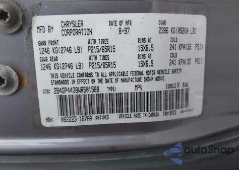 1998 Dodge Grand Caravan Se from USA, damaged, VIN 2B4GP4438WR501588